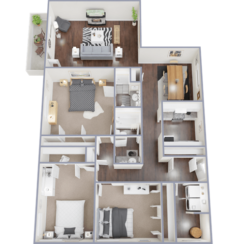a floor plan of a 3 bedroom apartment