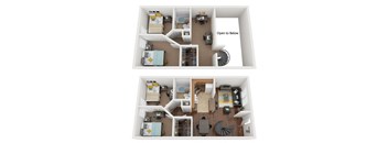 a floor plan of two bedrooms with two baths and two closets