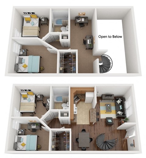 a floor plan of two bedrooms with two baths and two closets