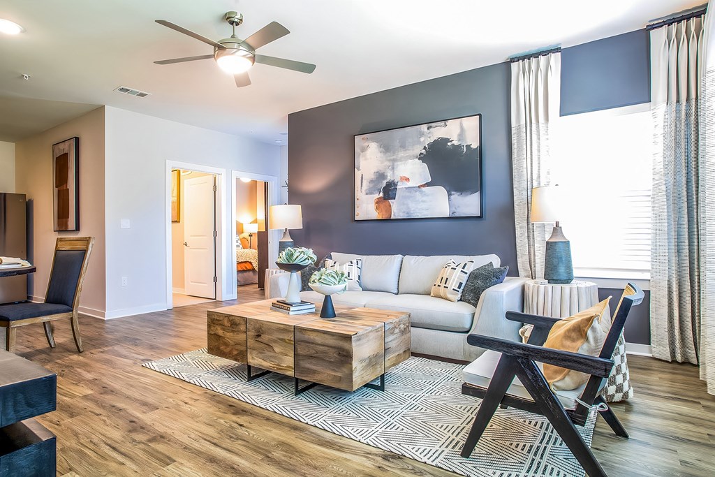 a living room with a couch and a coffee table