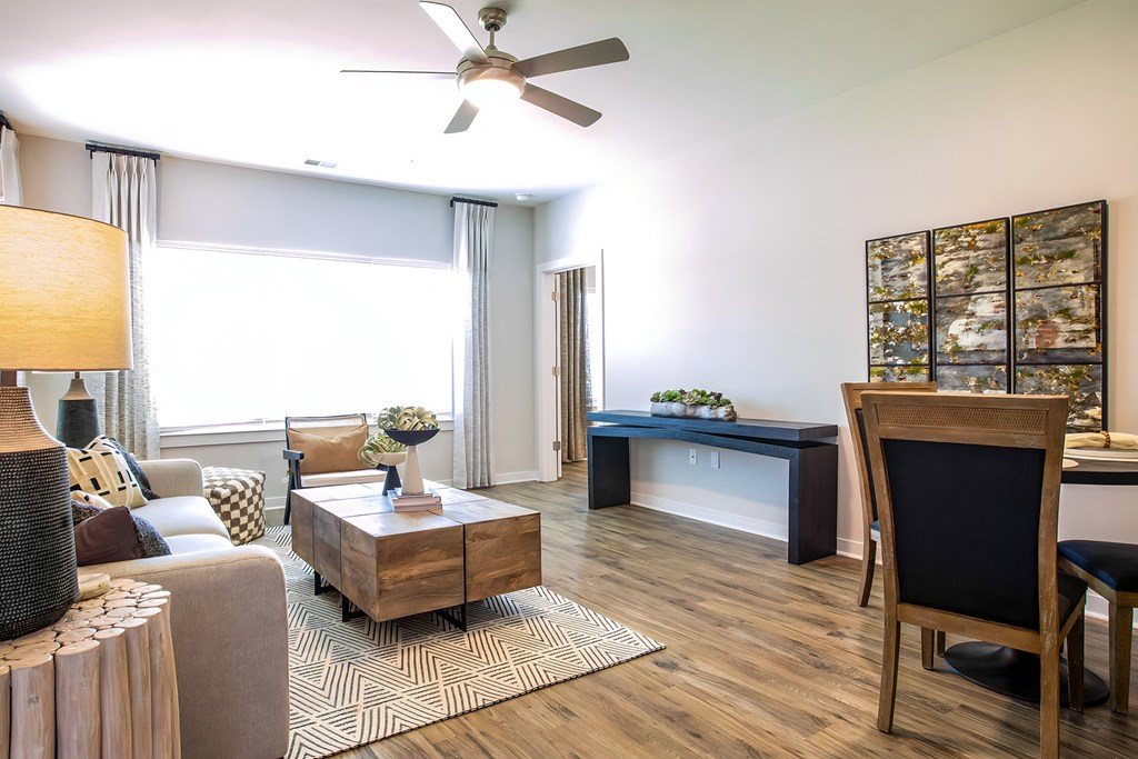 a living room with a couch and a table