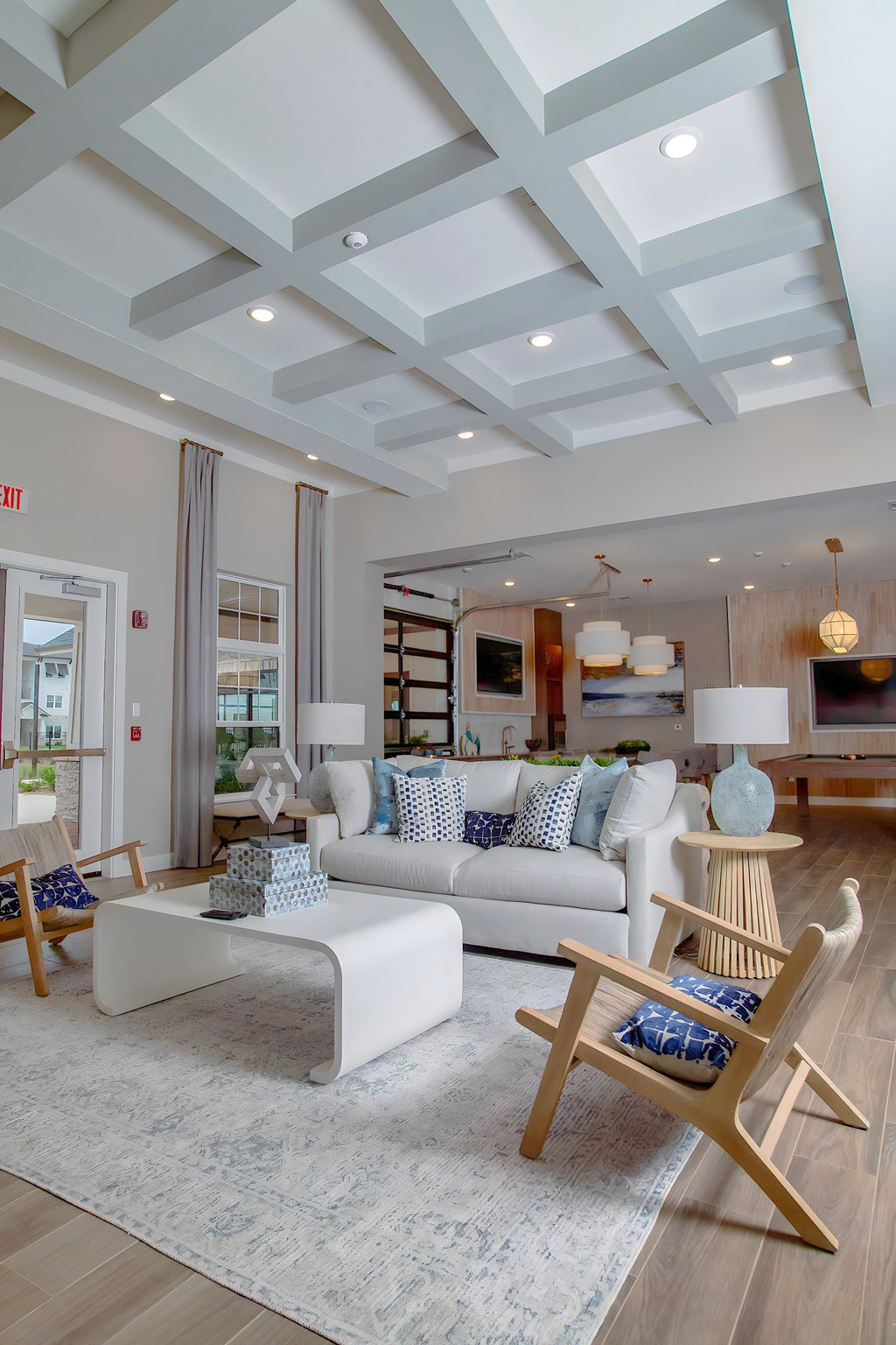 a living room with a couch and a table