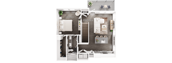 a floor plan of a bedroom with a bathroom and a living room