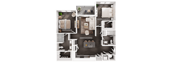 a 3d floor plan of a house with a bedroom and living room