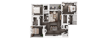 a 3d floor plan of a house with a bedroom and living room