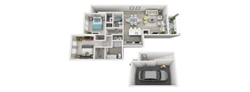 a 3d floor plan of a house with a garage and a car in the garage  at Altis Grand Suncoast, Land O' Lakes