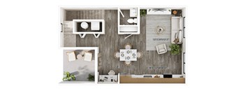 A top-down view of a kitchen layout with dimensions.