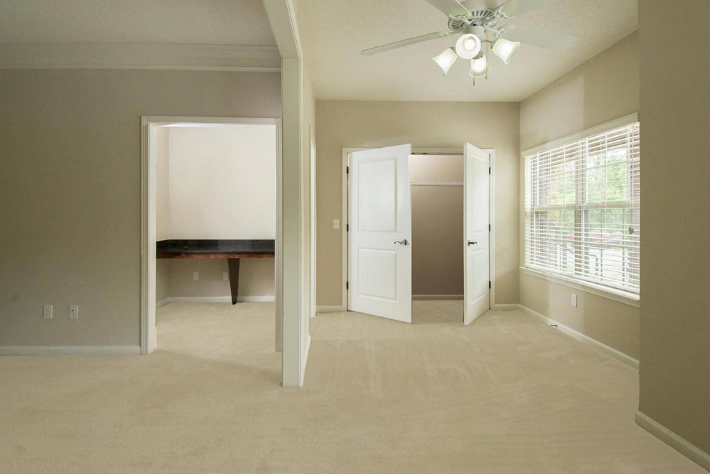 living room with office nook