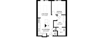 a floor plan of a small house with a bedroom and a living room