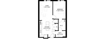 a floor plan of a small house with a kitchen and a living room