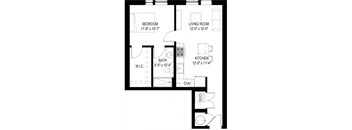 the floor plan of a small house with a bathroom and a living room