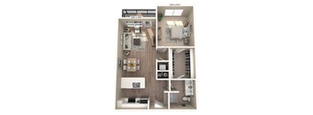 a 3d floor plan of a studio apartment