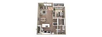 a 1 bedroom floor plan with a bathroom and a living room