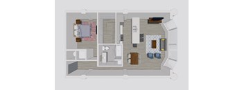 a floor plan of a house with a bedroom and a living room