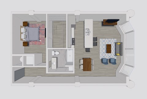 a floor plan of a house with a bedroom and a living room