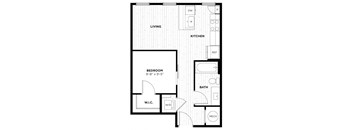 a floor plan of a small house with a kitchen and a living room