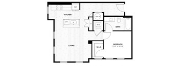 a floor plan of a room with a bedroom and a bathroom