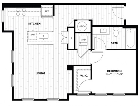 a floor plan of a room with a bedroom and a bathroom