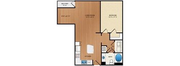 A floor plan of a house with a balcony, living room, kitchen, bathroom, and bedroom.