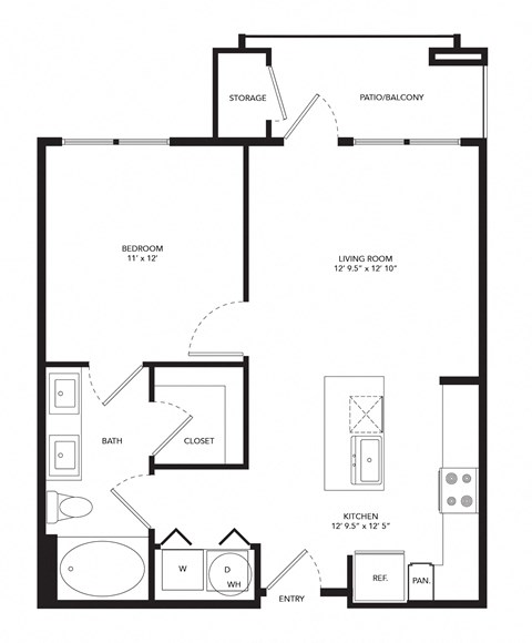 a floor plan of a 1 bedroom floor plan