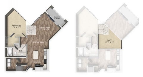 A floor plan of a house with a bedroom, bathroom, kitchen, and living room.