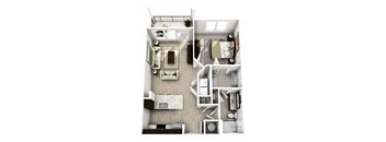 a 3d floor plan of a bedroom with a bathroom