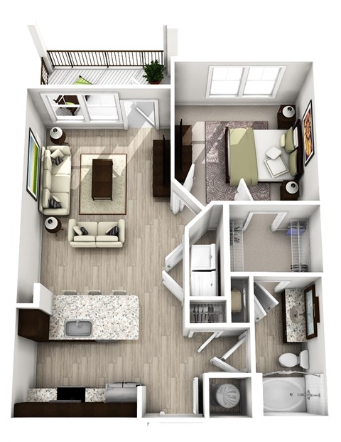 a 3d floor plan of a bedroom with a bathroom