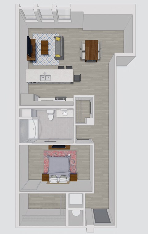 a floor plan of a house with a bedroom and a living room