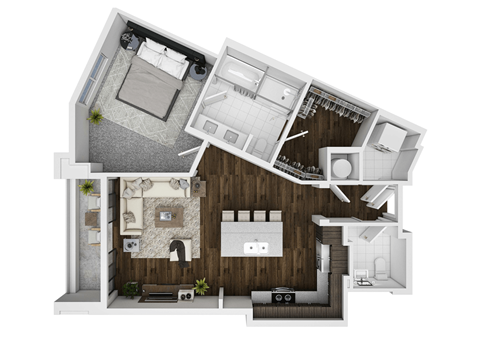 a floor plan of a small apartment with a bedroom and a bathroom