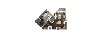 a 3d floor plan of a room with a bedroom and a bathroom