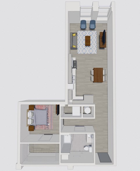 a floor plan of a house with a bedroom and a living room