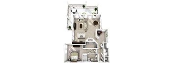 3d floor plan of a 1 bedroom apartment