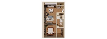 A series of images showing different views of a room with a desk, chair, and shelves.
