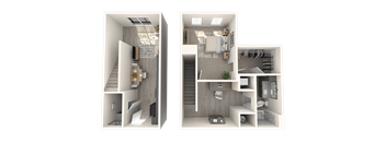 a rendering of a bedroom and a floor plan of a house