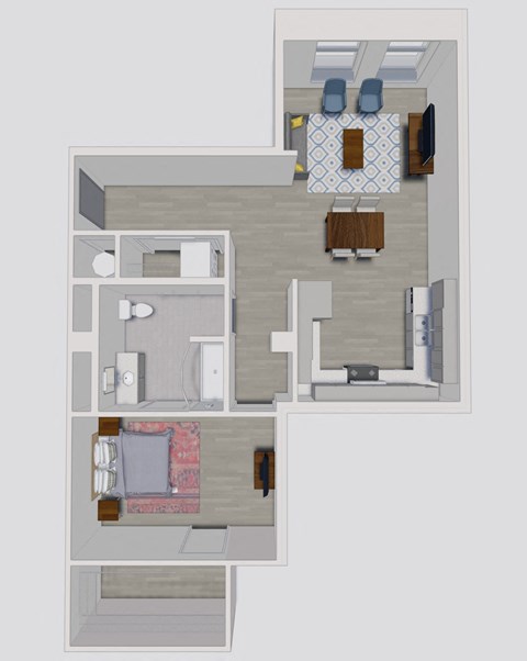 a floor plan of a house with a bedroom and a living room
