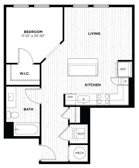 a floor plan of a room with a bedroom and a bathroom