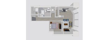 a floor plan of a house with a bedroom and a living room