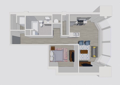 a floor plan of a house with a bedroom and a living room