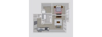 a floor plan of a house with a bedroom and a living room