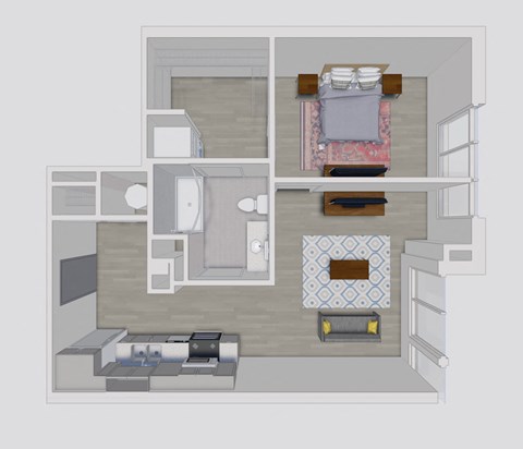 a floor plan of a house with a bedroom and a living room