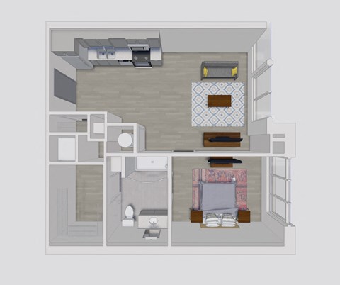 a floor plan of a house with a bedroom and a living room