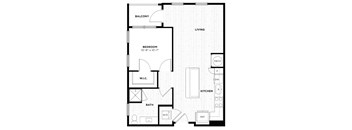 a floor plan of a room with a bathroom and a kitchen
