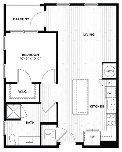 a floor plan of a room with a bathroom and a kitchen