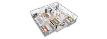 3d floor plan of a house with bedroom and living room