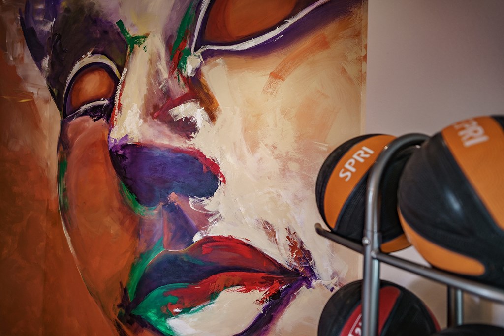 a close up of a painting of a horse