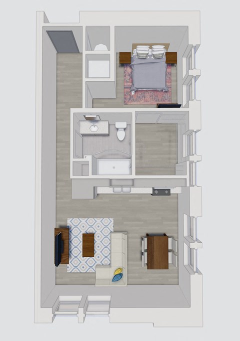 a floor plan of a house with a bedroom and a living room