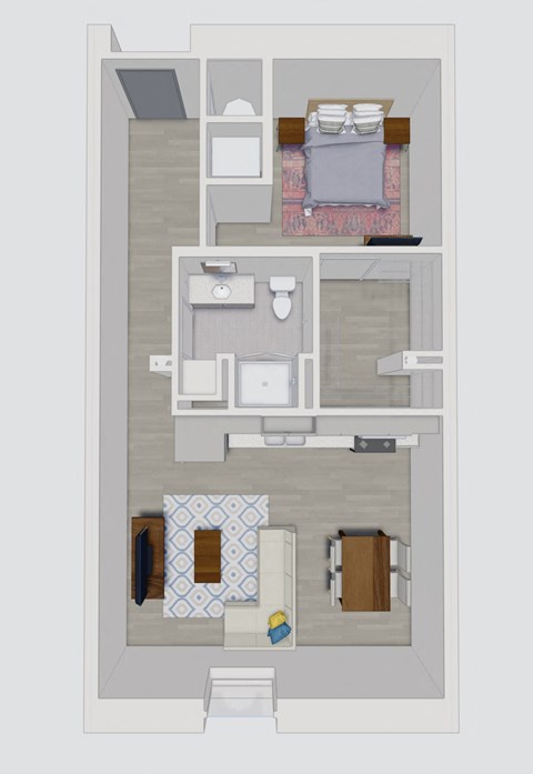 a floor plan of a house with a bedroom and a living room
