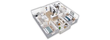 3d floor plan of a house with a bedroom and a living room