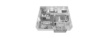 A black and white image of a two-story apartment layout.