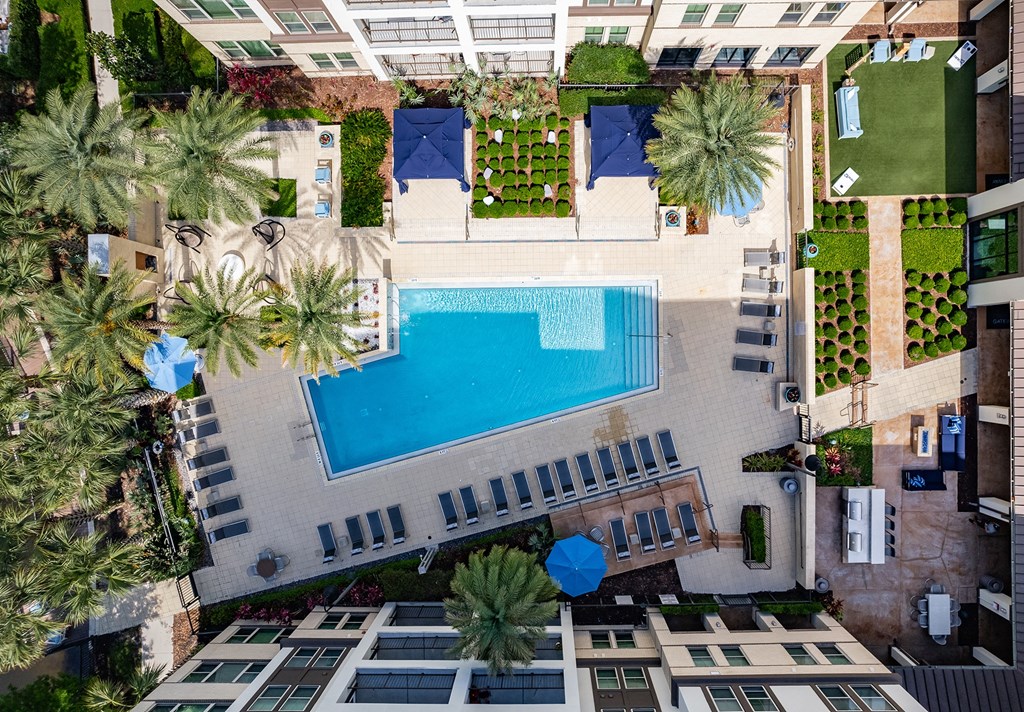 a view of the pool from above at the resort
